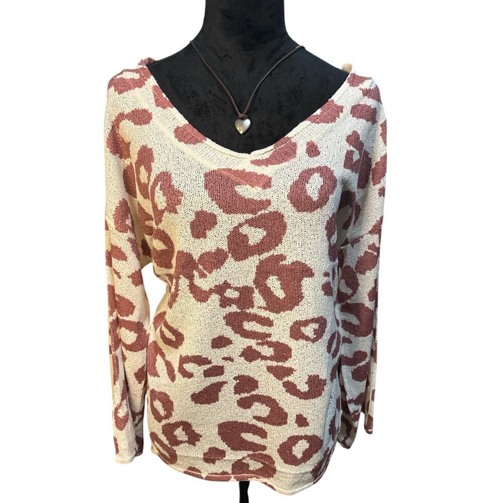 POL Leopard Print Statement Sweater in Cream & Rust – Size S-NWOT